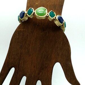 Chico's Green & Blue Stone Metal Bracelet Gold-tone Magnetic Closure